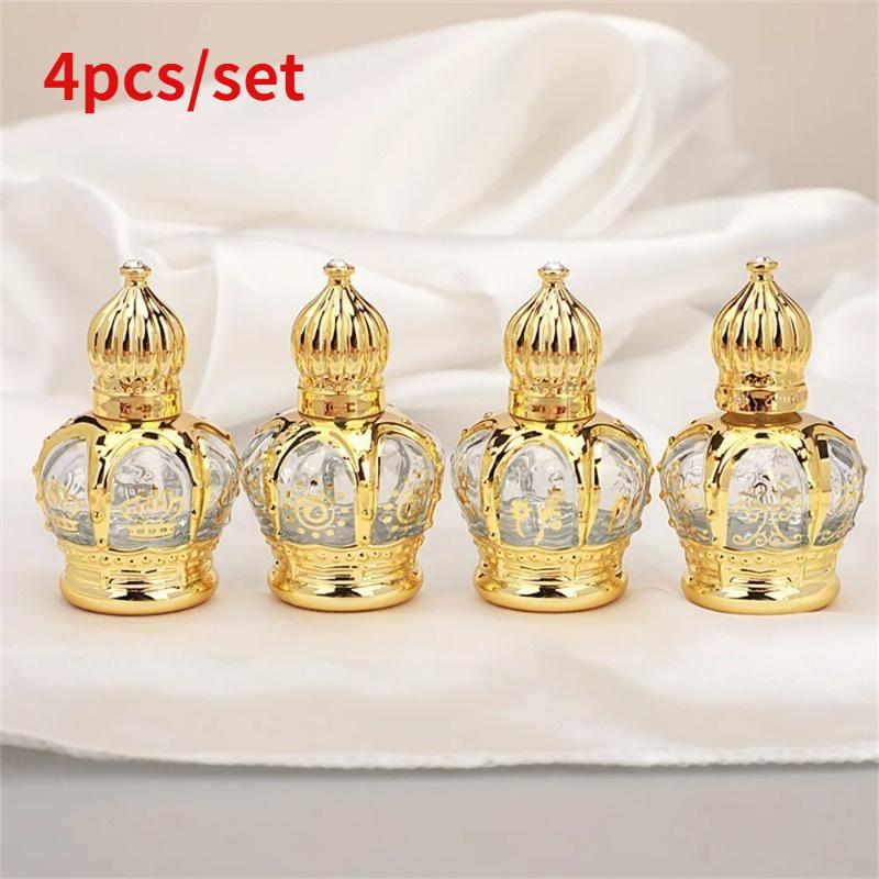 Luxury Skincare Bottles - 4개/세트 고급 골든 에센셜 오일 롤러